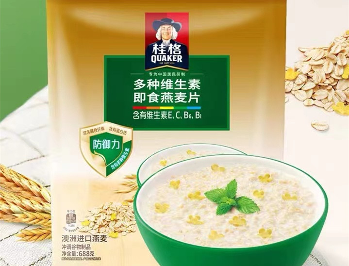 百事旗下桂格上新:桂格多种维生素即食燕麦片,热牛奶冲泡更佳