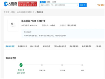 中国邮政集团多枚“邮局咖啡POST COFFEE”商标流程变更为被驳回