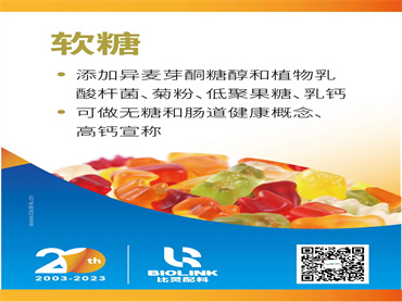 【AAES2023天然健康产品展】植物乳杆菌 X 菊粉 X 低聚果糖 X 乳钙 X 异麦芽酮糖醇 应用在 软糖